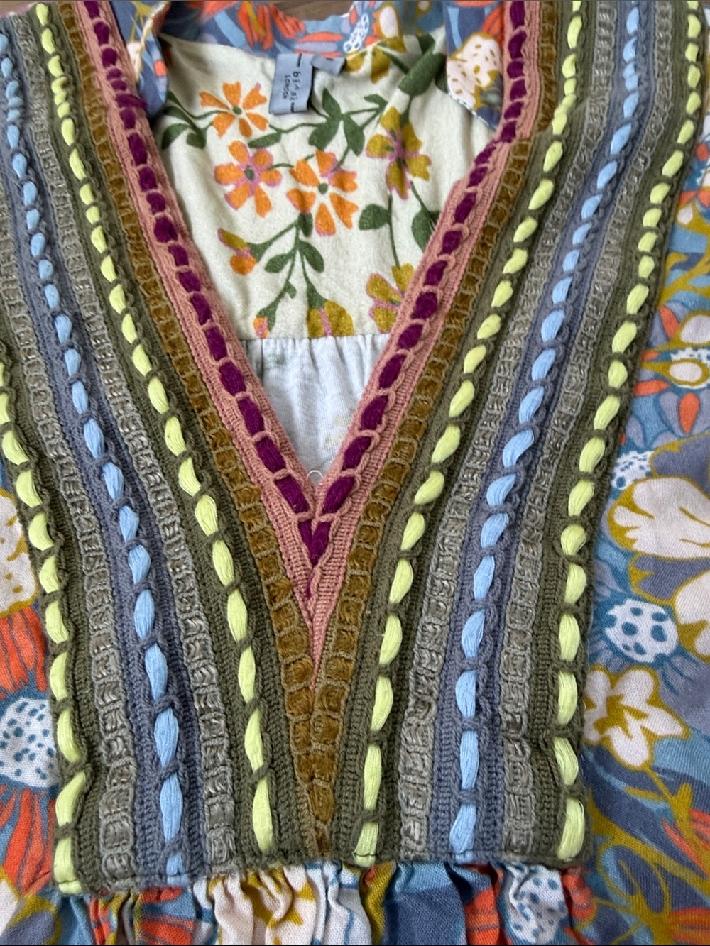 Bl^nk London x Anthropologie STEPHANIE Yellow Blue Floral V-Neck Top size M - Picture 7 of 8